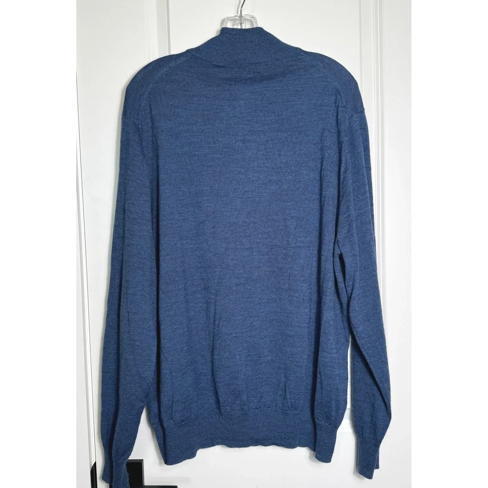 Alan Flusser Men's Blue Merino Wool Blend 1/4 Zip Sweater‎ XXL